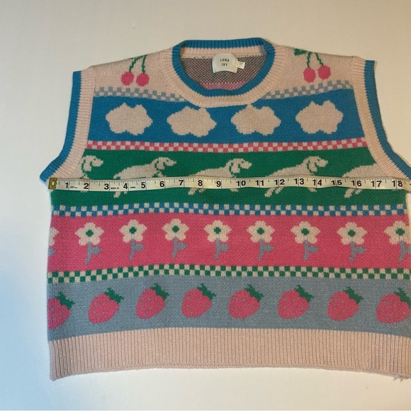 Luna Ivy Colorful Sweater Vest Strawberry Dog Cherry Flower - Picture 4 of 6